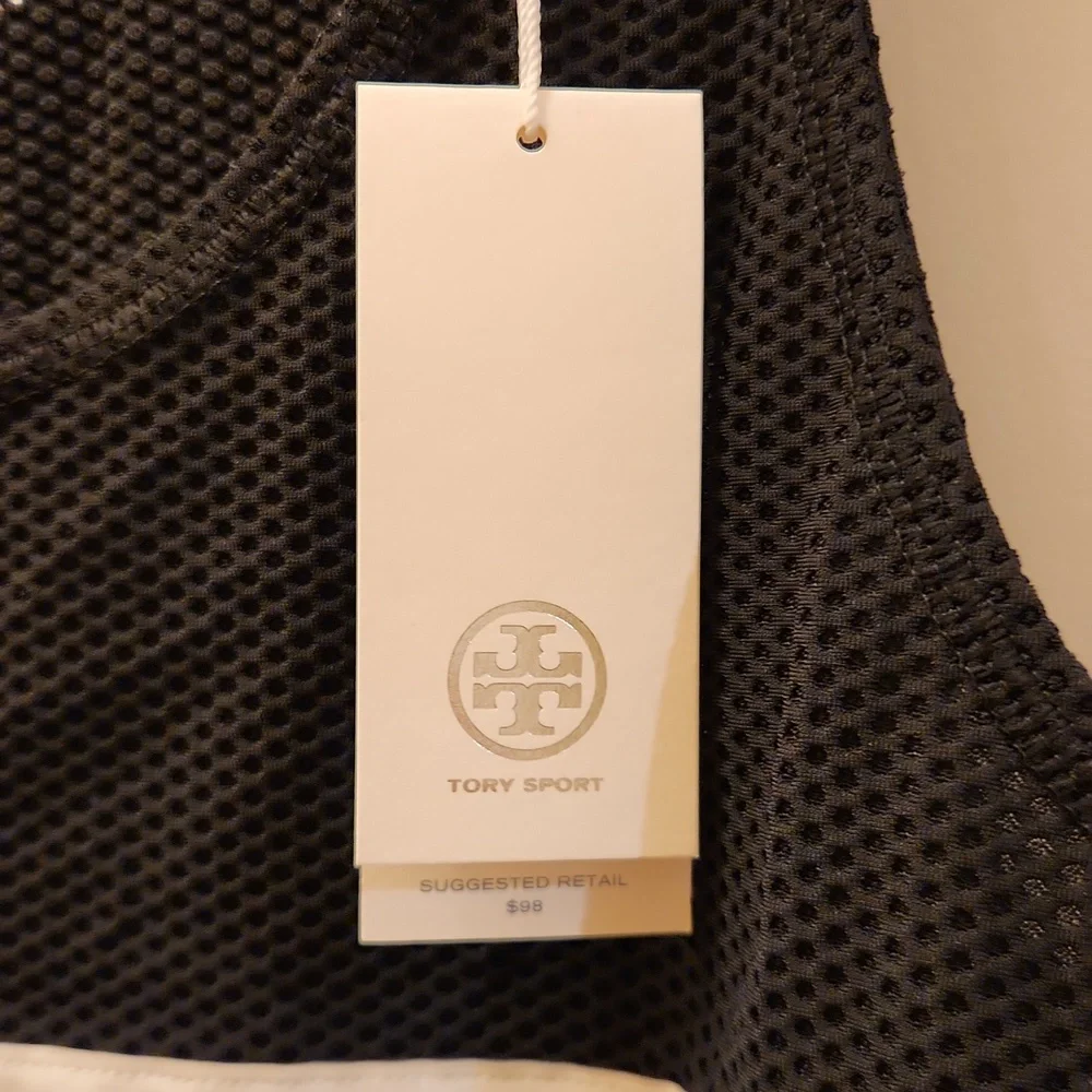 NWT Tory Burch Tory Sport Reflective Stripe Mesh Tank in XL Sport Black - Picture 2 of 15